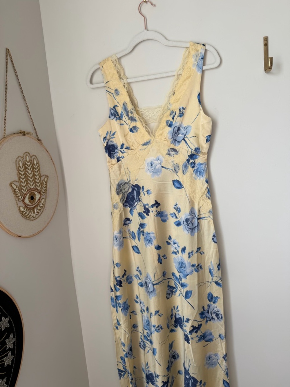Thirty thirty Yellow Blue Floral Lace-Trim slip maxi Dress - Picture 3 of 8